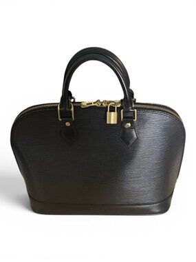 LOUIS VUITTON EPI ALMA PM BLACK TOP HANDLE HANDBAG, LV LOCK & KEY